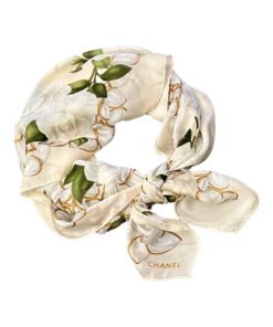 CHANEL Floral Scarf in Pearl, Green & Ivory 3