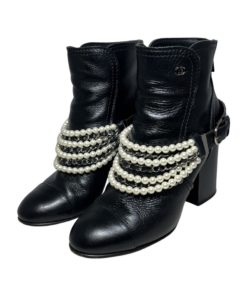 CHANEL Multistrand Booties in Black and Pearl (39.5) 11