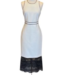 CINQ A SEPT Halter Dress in White and Black (6) 6