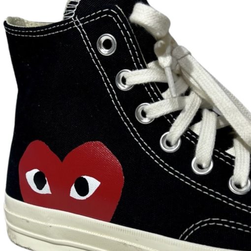 COMMES DES GARCONS Play Peekaboo Hi Top Sneakers in Black, Red and White (7) 2