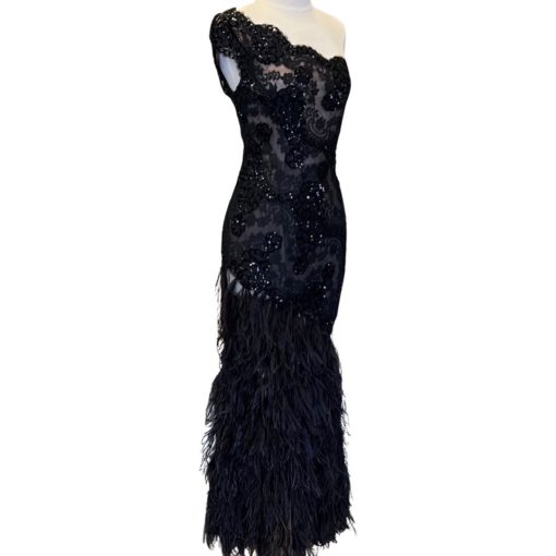 FEZANDI Ostrich Feather Gown in Black (4) 6