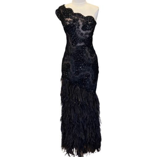 FEZANDI Ostrich Feather Gown in Black (4) 7