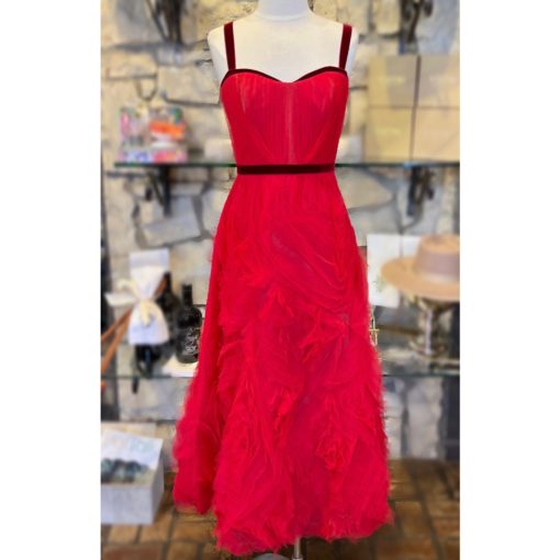 MARCHESA NOTTE Tulle Velvet Gown in Red (8) 1