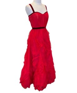 MARCHESA NOTTE Tulle Velvet Gown in Red (8) 9
