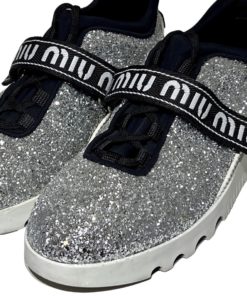 MIU MIU Glitter Sneakers in Silver and Black (38) 8
