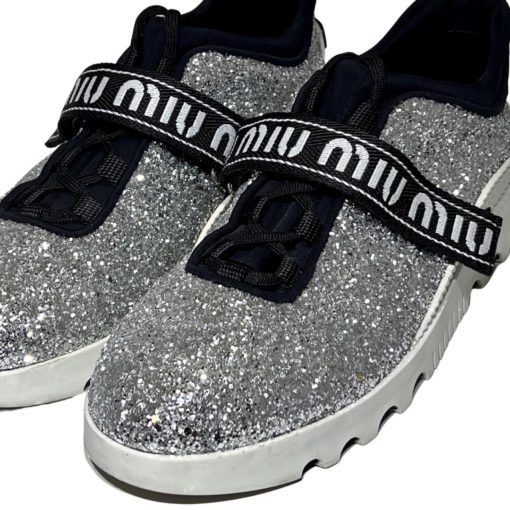 MIU MIU Glitter Sneakers in Silver and Black (38) 2
