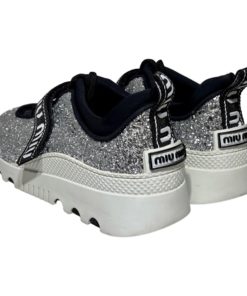 MIU MIU Glitter Sneakers in Silver and Black (38) 9