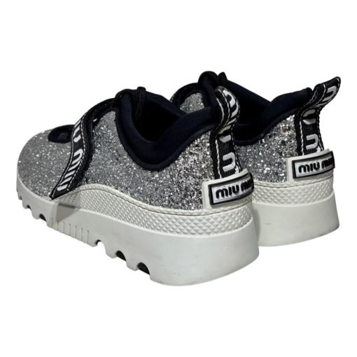 MIU MIU Glitter Sneakers in Silver and Black (38) 3