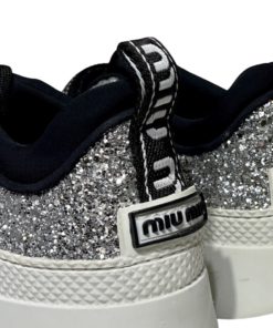 MIU MIU Glitter Sneakers in Silver and Black (38) 10