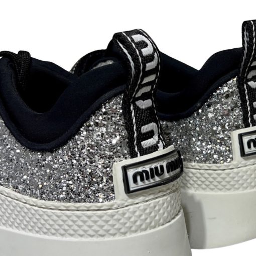 MIU MIU Glitter Sneakers in Silver and Black (38) 4