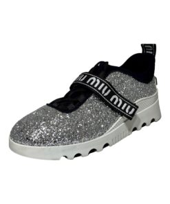 MIU MIU Glitter Sneakers in Silver and Black (38) 11