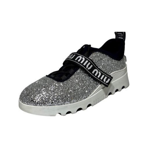 MIU MIU Glitter Sneakers in Silver and Black (38) 5