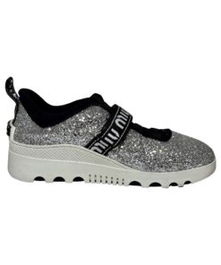MIU MIU Glitter Sneakers in Silver and Black (38) 13