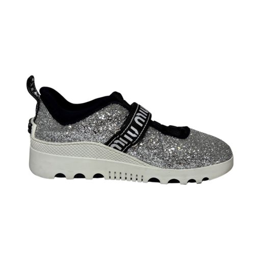 MIU MIU Glitter Sneakers in Silver and Black (38) 7