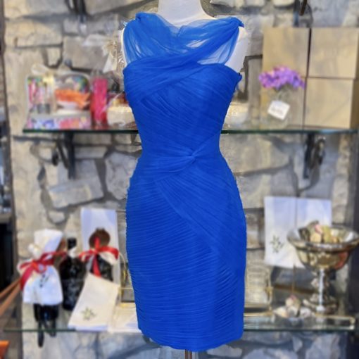 MONIQUE LHUILLIER Tulle Cocktail Dress in Cobalt Blue (Fits 4-6) 1