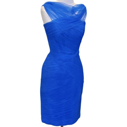 MONIQUE LHUILLIER Tulle Cocktail Dress in Cobalt Blue (Fits 4-6) 4