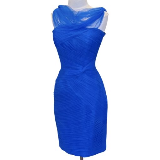 MONIQUE LHUILLIER Tulle Cocktail Dress in Cobalt Blue (Fits 4-6) 5