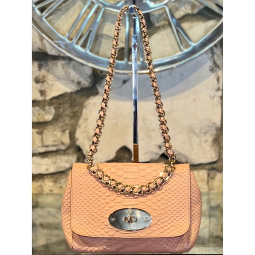 MULBERRY Lily Top Handle Bag in Peach Snakeskin 1