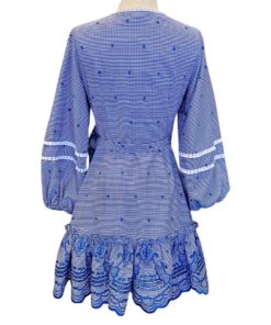 ALEXIS Check Wrap Dress in Blue and White (XS) 9