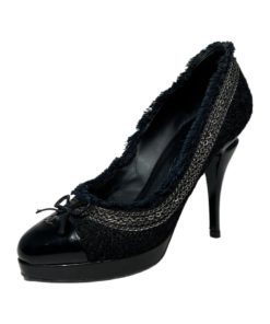 CHANEL Boulce Fringe Cap Toe Pumps in Black and Navy (37.5) 8