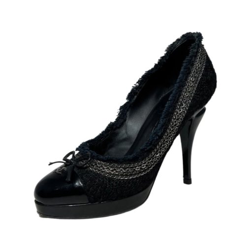 CHANEL Boulce Fringe Cap Toe Pumps in Black and Navy (37.5) 2