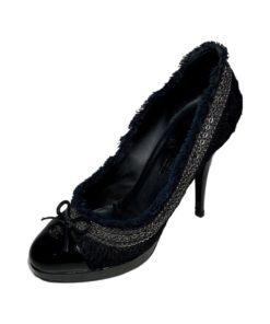 CHANEL Boulce Fringe Cap Toe Pumps in Black and Navy (37.5) 9
