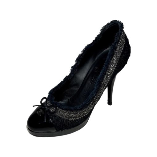 CHANEL Boulce Fringe Cap Toe Pumps in Black and Navy (37.5) 3