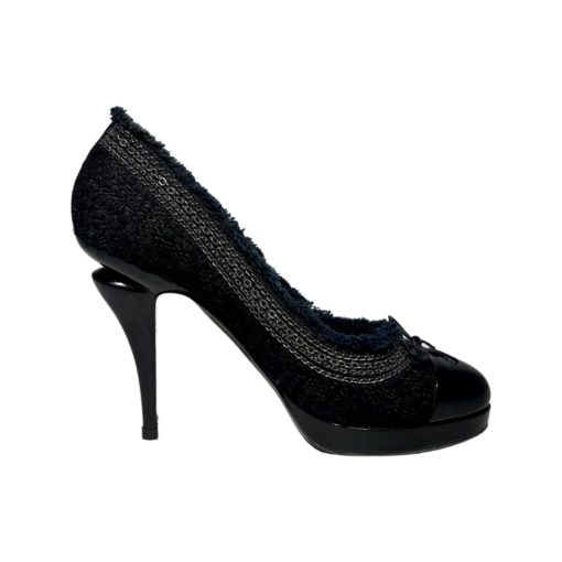 CHANEL Boulce Fringe Cap Toe Pumps in Black and Navy (37.5) 4