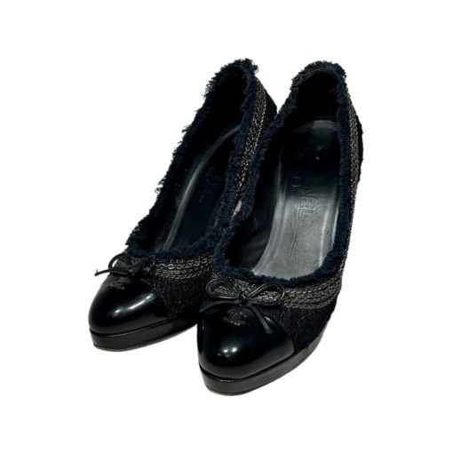 CHANEL Boulce Fringe Cap Toe Pumps in Black and Navy (37.5) 7