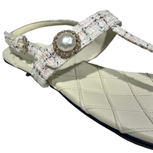 CHANEL Pearl Boucle T-Strap Sandals (42) 4