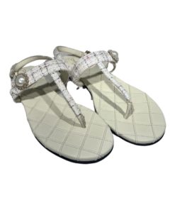 CHANEL Pearl Boucle T-Strap Sandals (42) 9