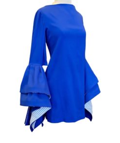 LEAL DACCARETT Ruffle Bow Dress in Blue (Medium) 6