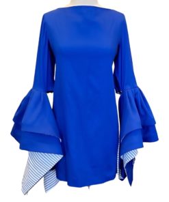 LEAL DACCARETT Ruffle Bow Dress in Blue (Medium) 7