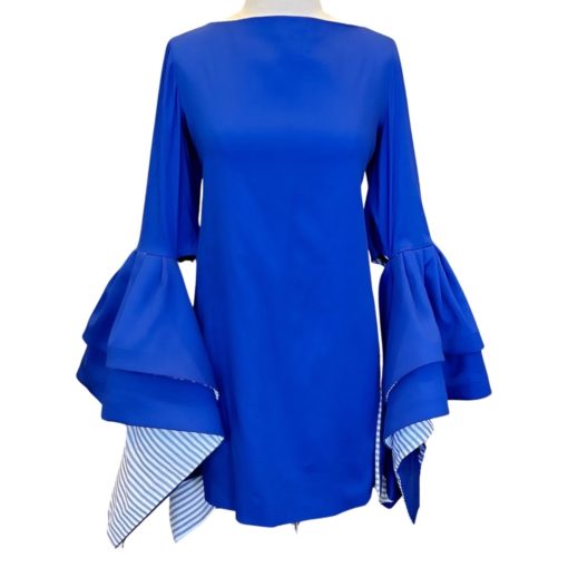 LEAL DACCARETT Ruffle Bow Dress in Blue (Medium) 3