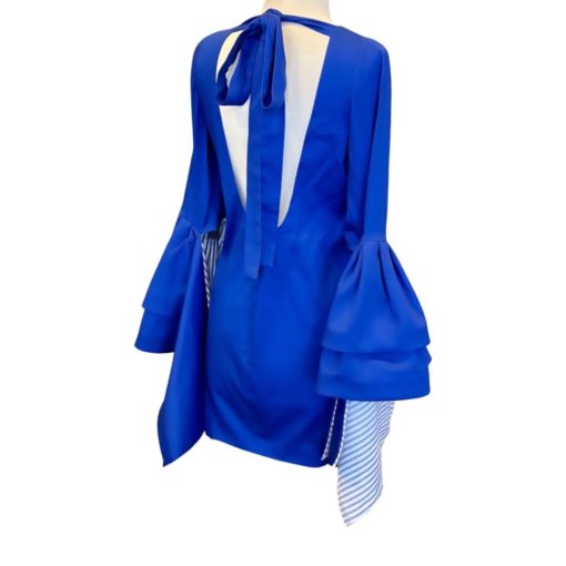 LEAL DACCARETT Ruffle Bow Dress in Blue (Medium) 4
