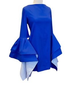 LEAL DACCARETT Ruffle Bow Dress in Blue (Medium) 9