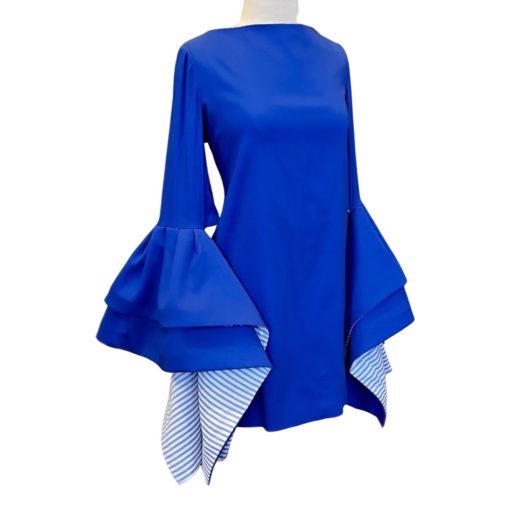 LEAL DACCARETT Ruffle Bow Dress in Blue (Medium) 5