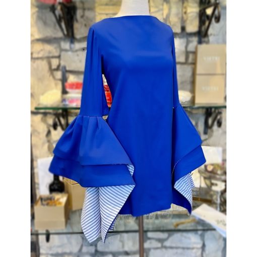 LEAL DACCARETT Ruffle Bow Dress in Blue (Medium) 1