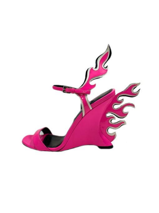 PRADA Patent Flame Wedge Sandals in Pink (36) 4