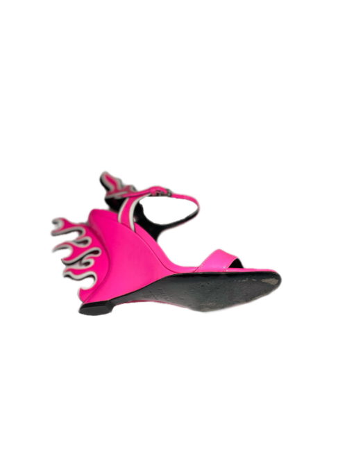 PRADA Patent Flame Wedge Sandals in Pink (36) 7