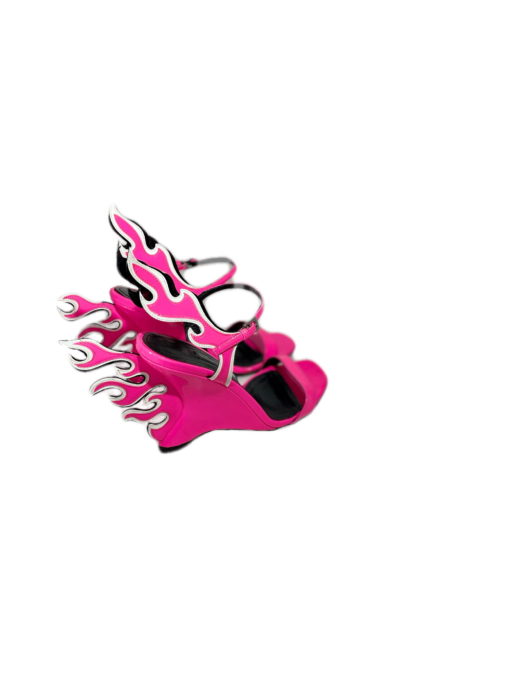 PRADA Patent Flame Wedge Sandals in Pink (36) 6