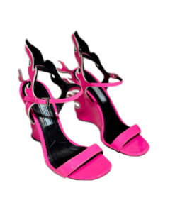 PRADA Patent Flame Wedge Sandals in Pink (36) 9
