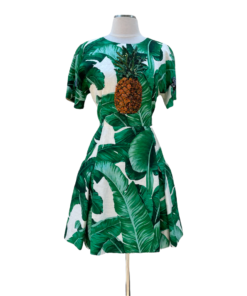 DOLCE & GABBANA Patent Pineapple Palm Dress in Green 6