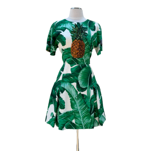 DOLCE & GABBANA Patent Pineapple Palm Dress in Green 2