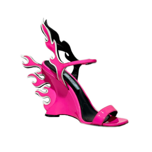 PRADA Patent Flame Wedge Sandals in Pink (36) 1