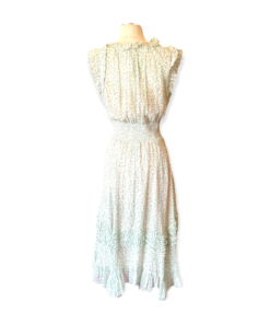 REBECCA TAYLOR Shimmer Ruffle Dress in Mint & White 10