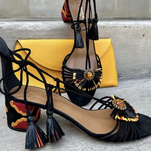 AQUAZURRA Embroidered Sandals in Black 1