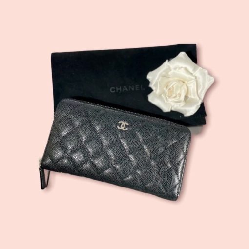 CHANEL Classic Long Zipped Wallet in Black Caviar Leather 1