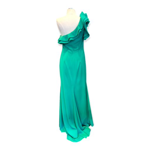 JOVANI One Shoulder Ruffle Gown in Green 3