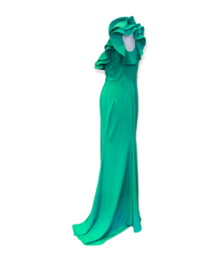 JOVANI One Shoulder Ruffle Gown in Green 9